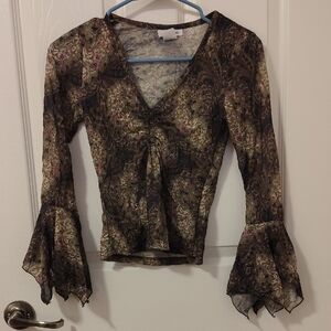 Younique Size Small Multicolor Lace Bell Sleeve Blouse